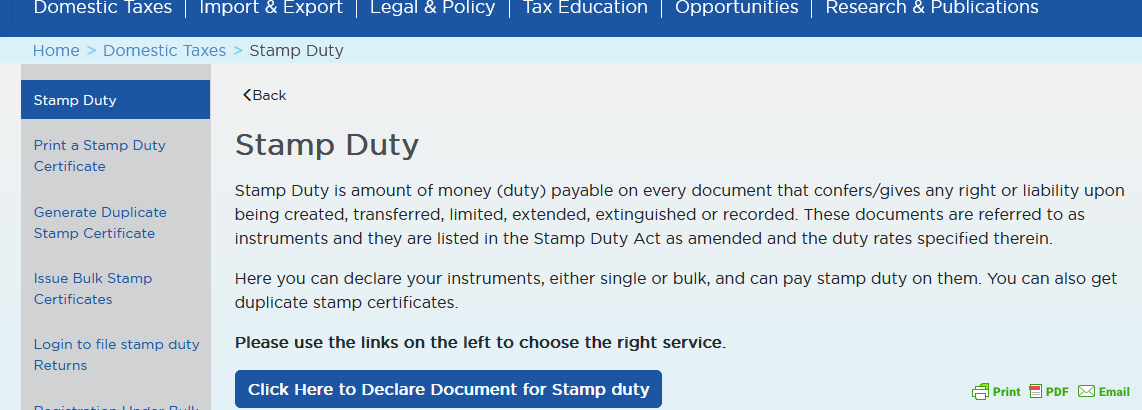 Print Stamp Duty Instrument