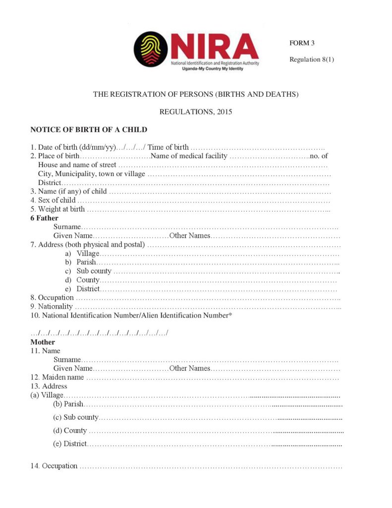 NIRA Birth Certificate Registration Form 3