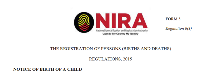 NIRA Birth Certificate Registration Form 3 Download