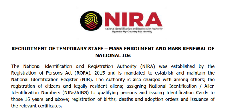 NIRA Uganda Jobs – 1000’s Submitted Their Applications