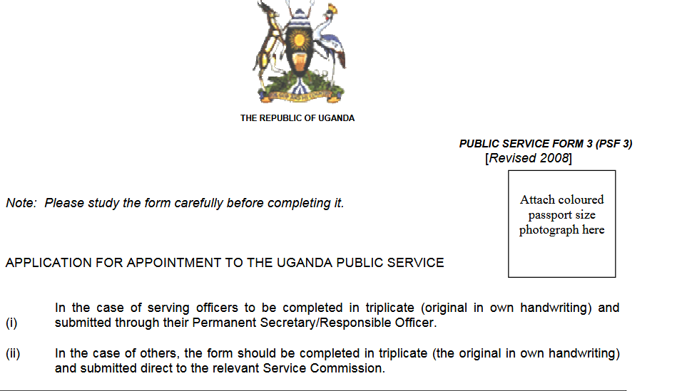 Uganda Public Service PSC Form 3