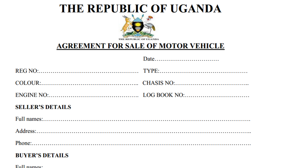 Motor vehicle sales agreement Uganda