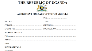 Motor vehicle sales agreement Uganda