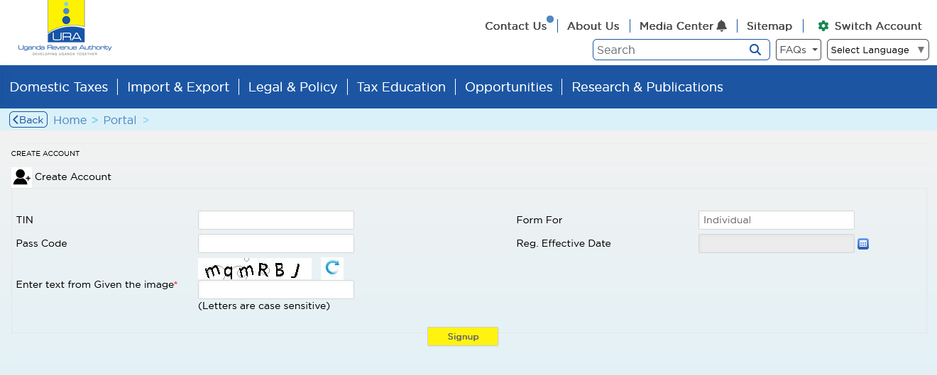 URA Taxpayer Account