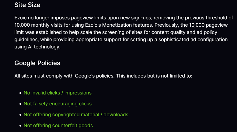 Ezoic requirements