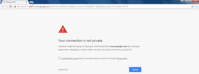 [SOLVED] NET::ERR_CERT_WEAK_SIGNATURE_ALGORITHM Using Google Chrome – Your connection is not private..