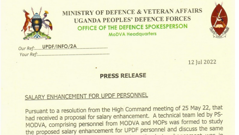 UPDF New Salary Increment