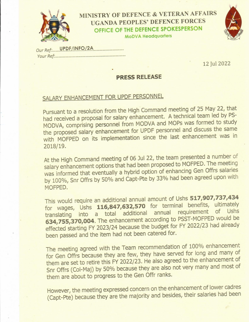 UPDF Salary Structure